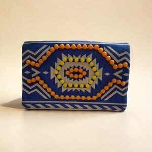 Street Level Blue Aztec Beaded Wristlet with Yellow and Orange Accents